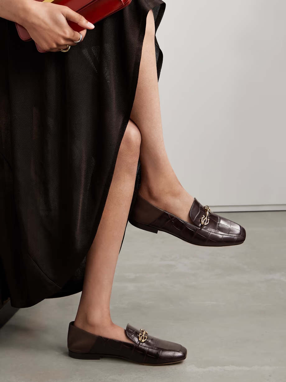 Louis collapsible-heel embellished croc-effect leather loafers Louis collapsible-heel embellished croc-effect leather loafers