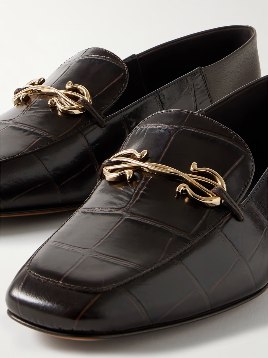 Louis collapsible-heel embellished croc-effect leather loafers Louis collapsible-heel embellished croc-effect leather loafers