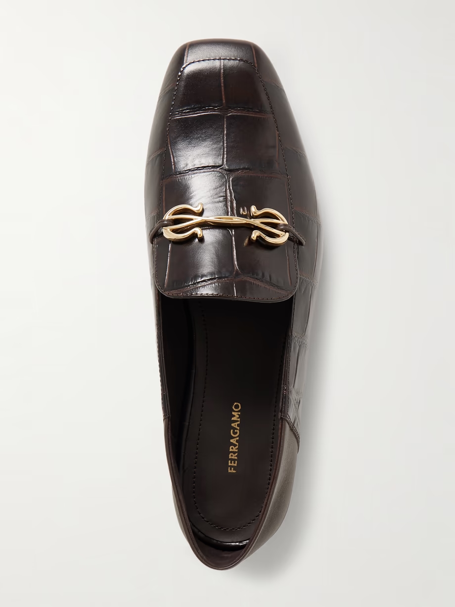 Louis collapsible-heel embellished croc-effect leather loafers Louis collapsible-heel embellished croc-effect leather loafers