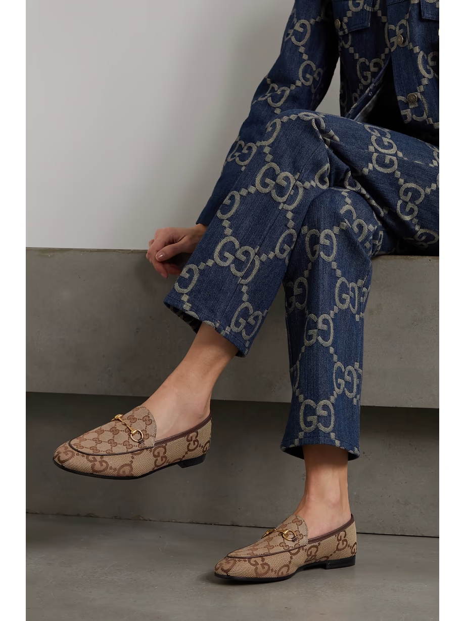 Jordaan horsebit-detailed leather-trimmed canvas-jacquard loafers Jordaan horsebit-detailed leather-trimmed canvas-jacquard loafers