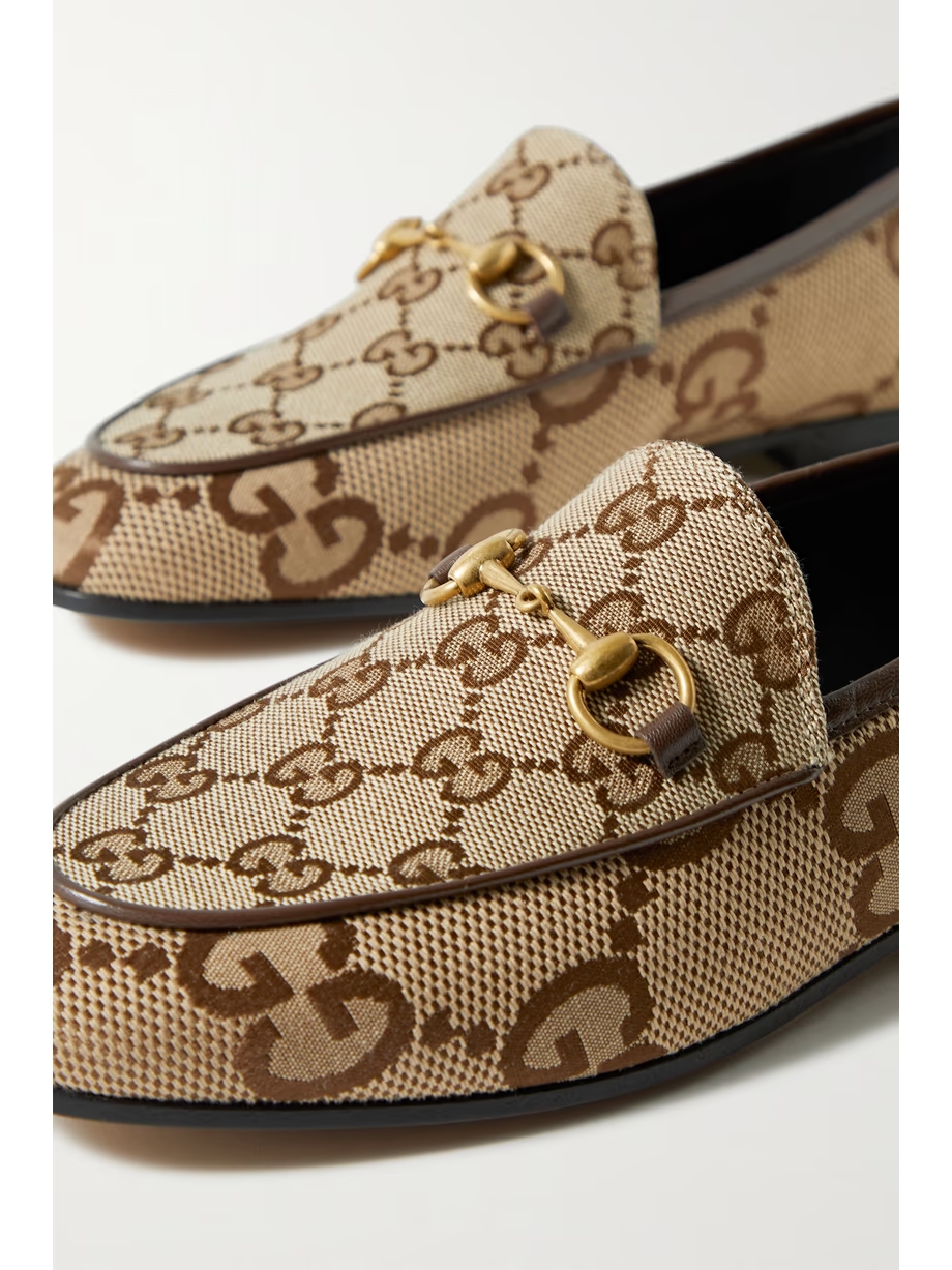 Jordaan horsebit-detailed leather-trimmed canvas-jacquard loafers Jordaan horsebit-detailed leather-trimmed canvas-jacquard loafers