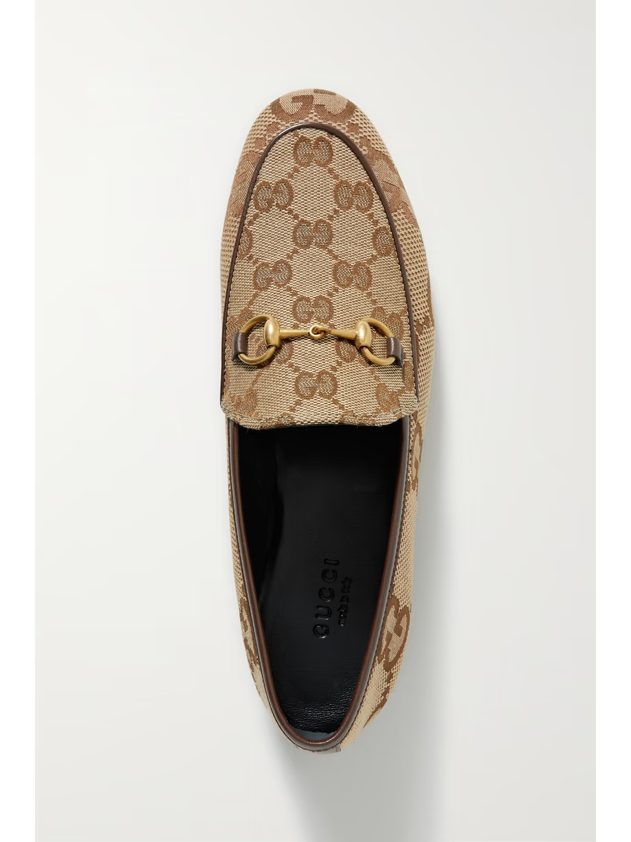 Jordaan horsebit-detailed leather-trimmed canvas-jacquard loafers Jordaan horsebit-detailed leather-trimmed canvas-jacquard loafers
