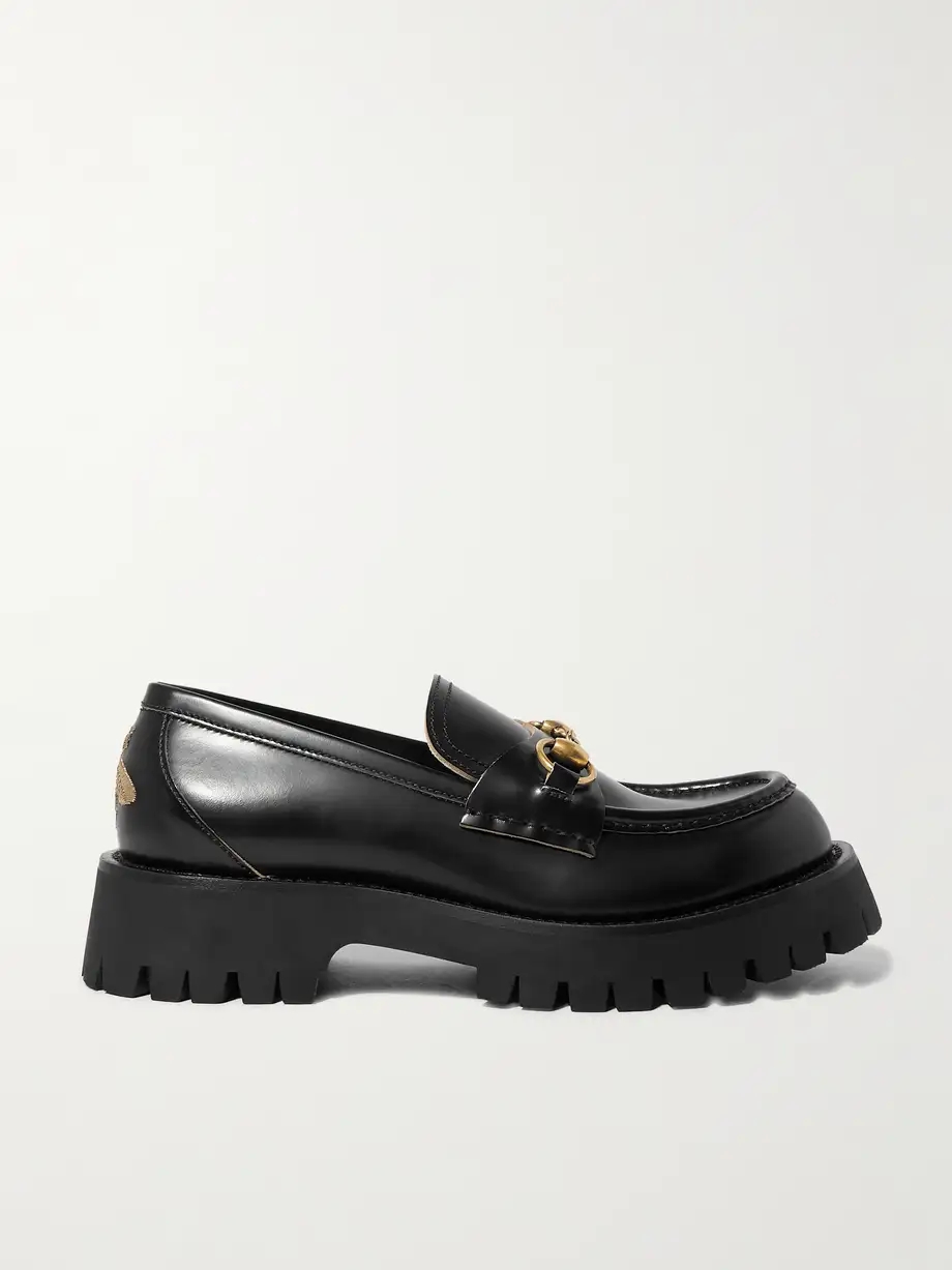 Horsebit-detailed metallic embroidered leather platform loafers Horsebit-detailed metallic embroidered leather platform loafers