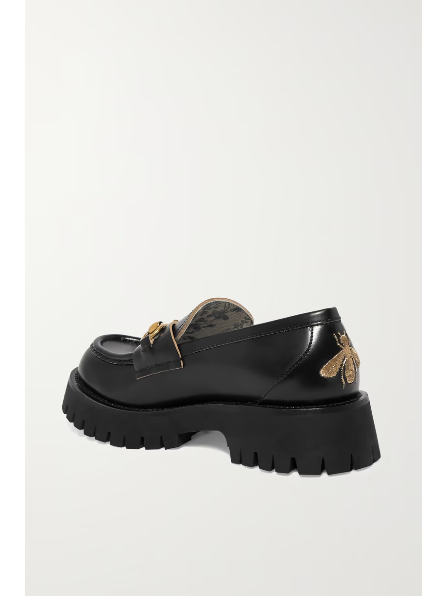 Horsebit-detailed metallic embroidered leather platform loafers Horsebit-detailed metallic embroidered leather platform loafers