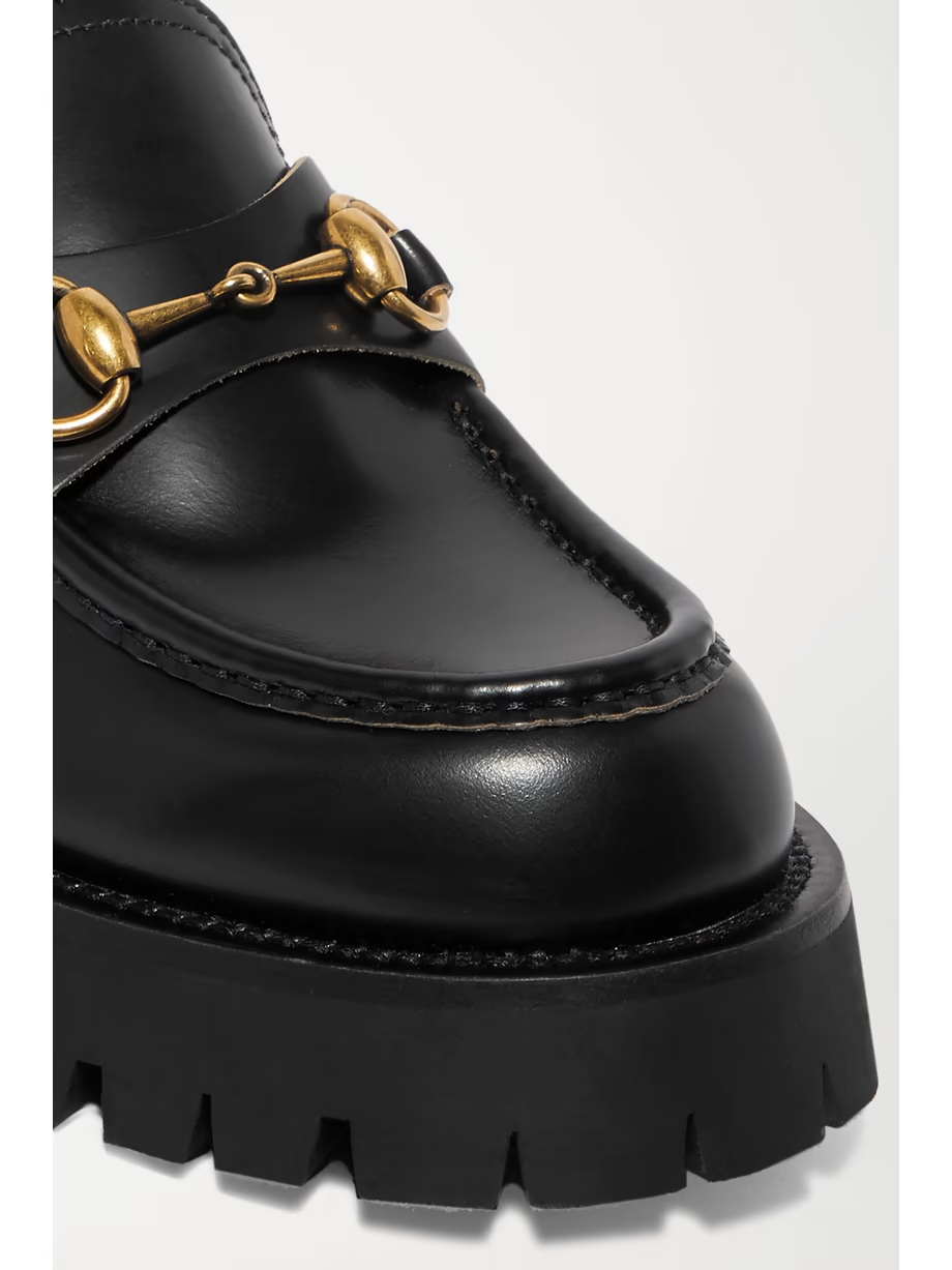 Horsebit-detailed metallic embroidered leather platform loafers Horsebit-detailed metallic embroidered leather platform loafers