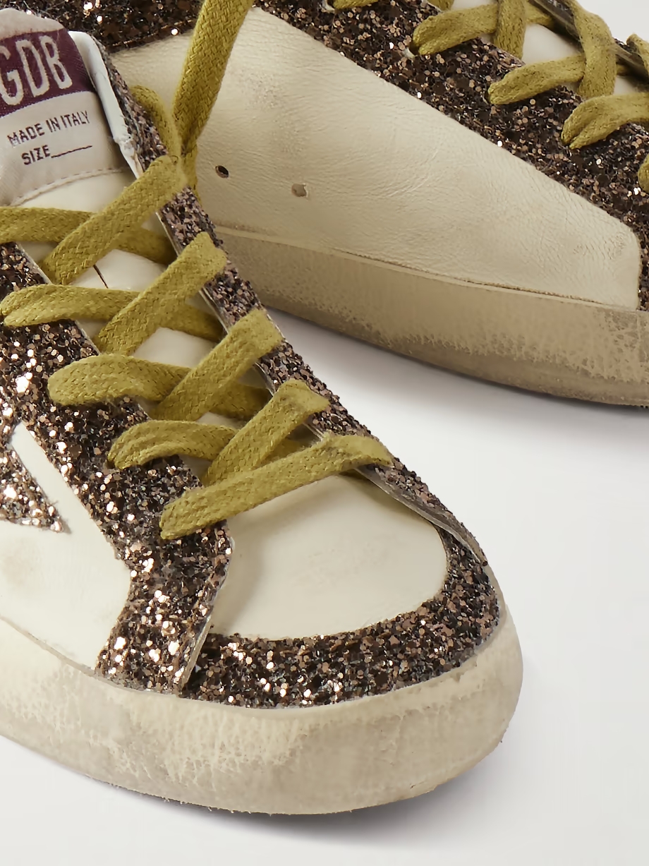 Super-Star distressed glittered leather sneakers Super-Star distressed glittered leather sneakers