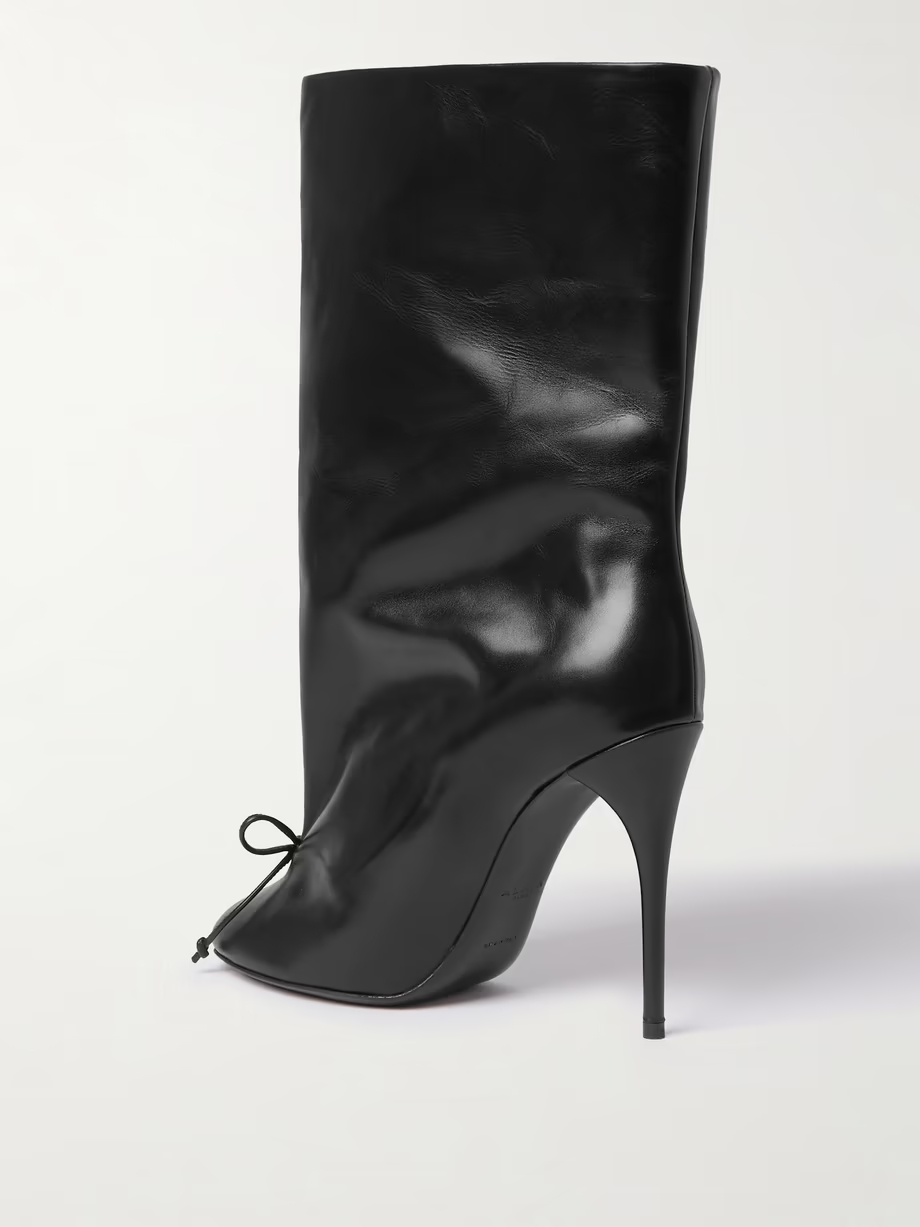 Tie-detailed leather ankle boots Tie-detailed leather ankle boots