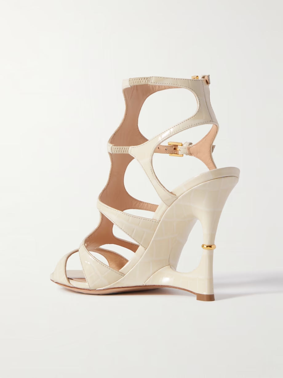 Paradis cutout croc-effect leather wedge sandals Paradis cutout croc-effect leather wedge sandals