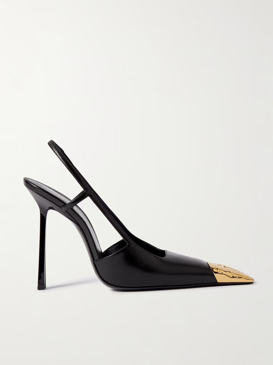 Jeanne embellished glossed-leather slingback pumps Jeanne embellished glossed-leather slingback pumps