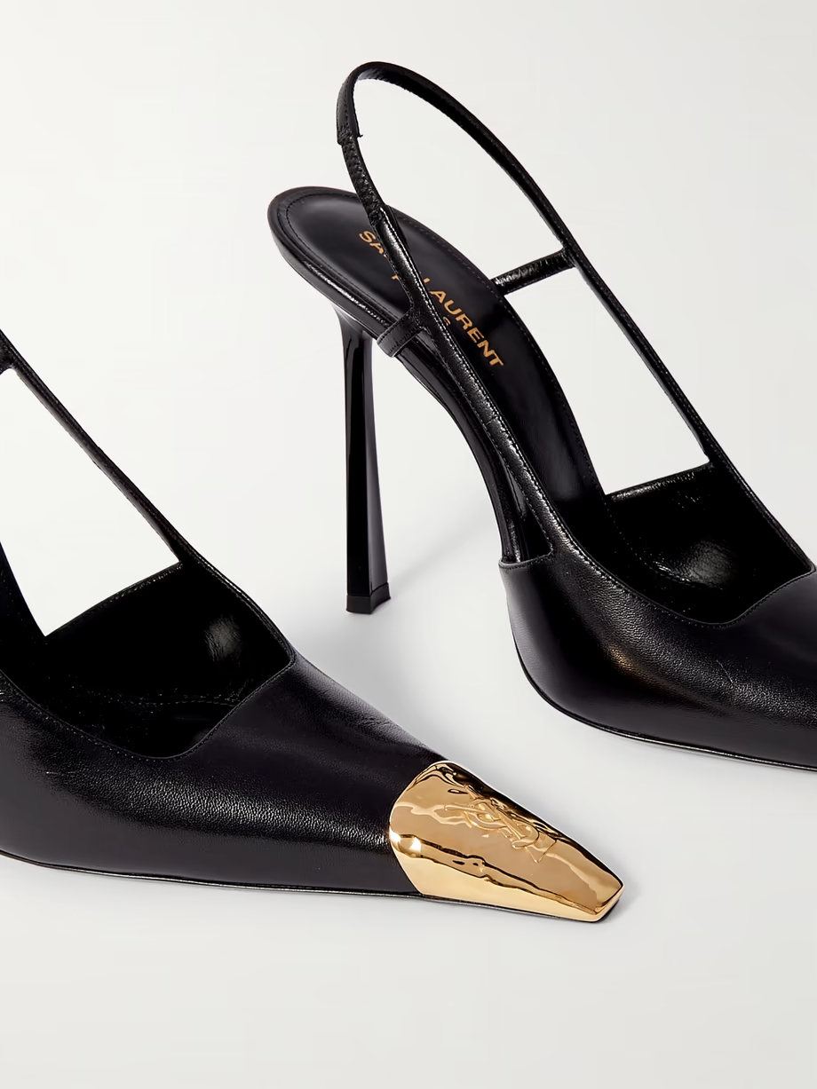 Jeanne embellished glossed-leather slingback pumps Jeanne embellished glossed-leather slingback pumps
