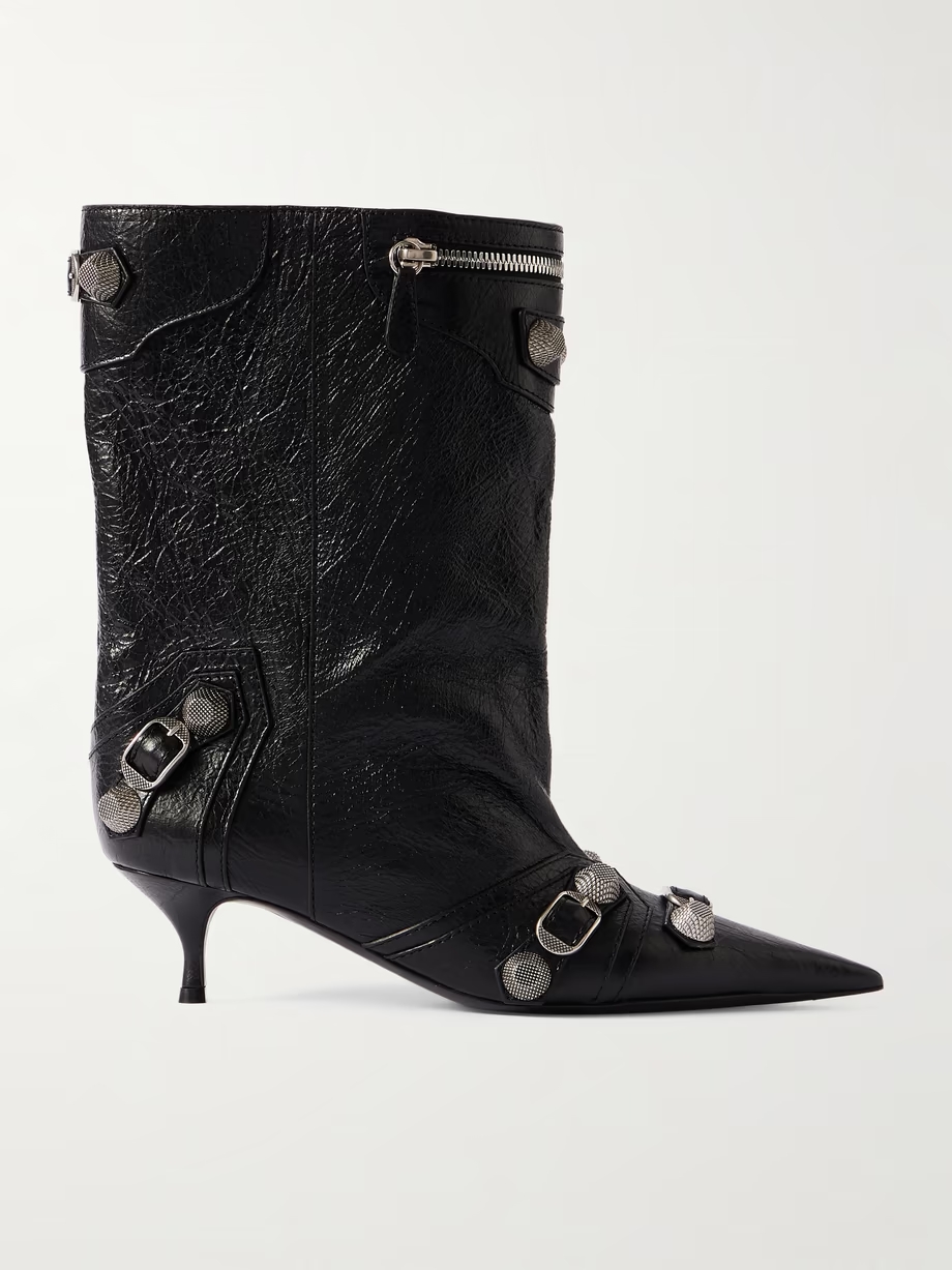 Cagole zip-embellished studded crinkled-leather ankle boots Cagole zip-embellished studded crinkled-leather ankle boots