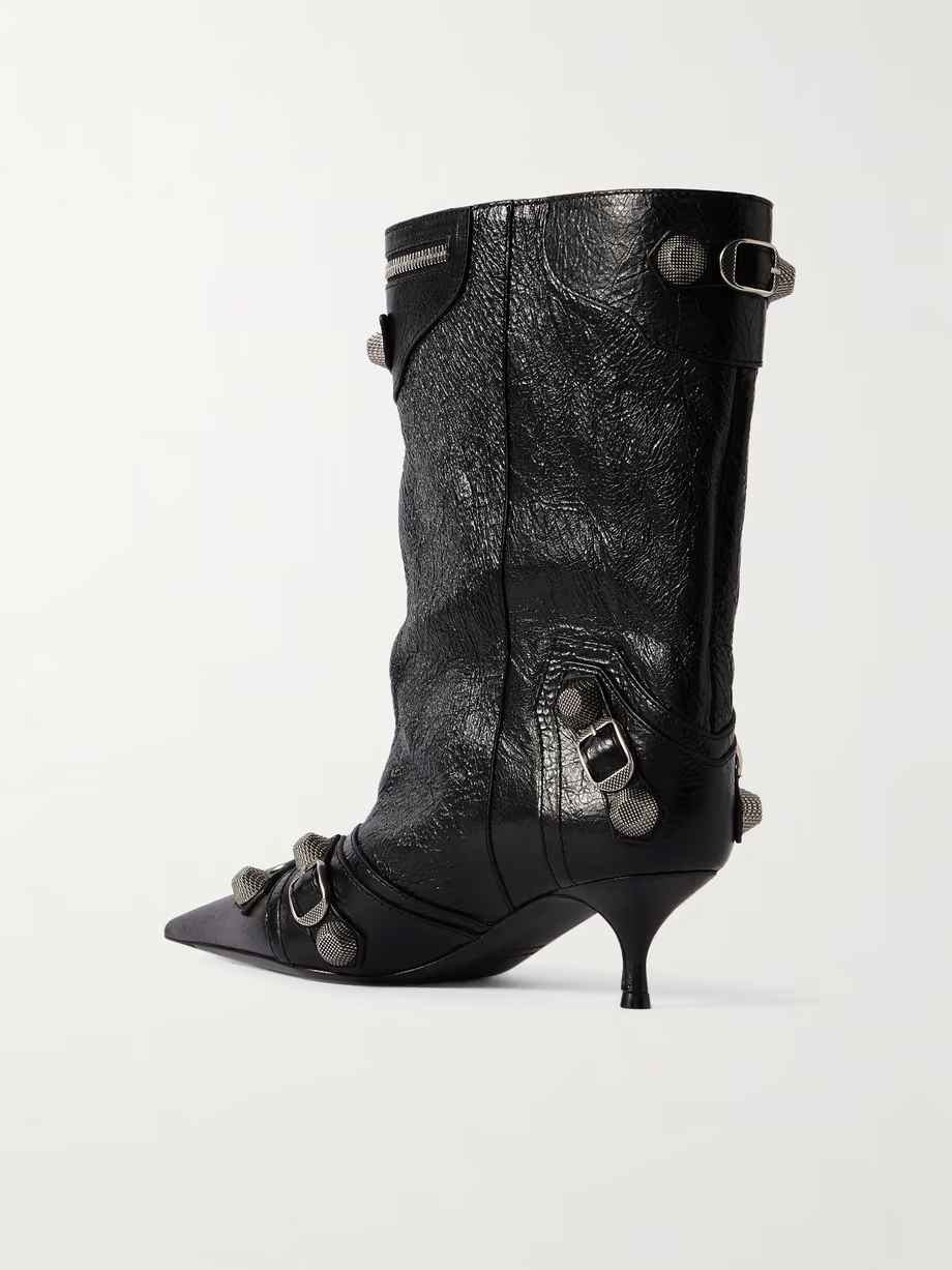 Cagole zip-embellished studded crinkled-leather ankle boots Cagole zip-embellished studded crinkled-leather ankle boots