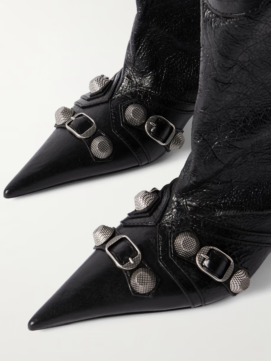 Cagole zip-embellished studded crinkled-leather ankle boots Cagole zip-embellished studded crinkled-leather ankle boots