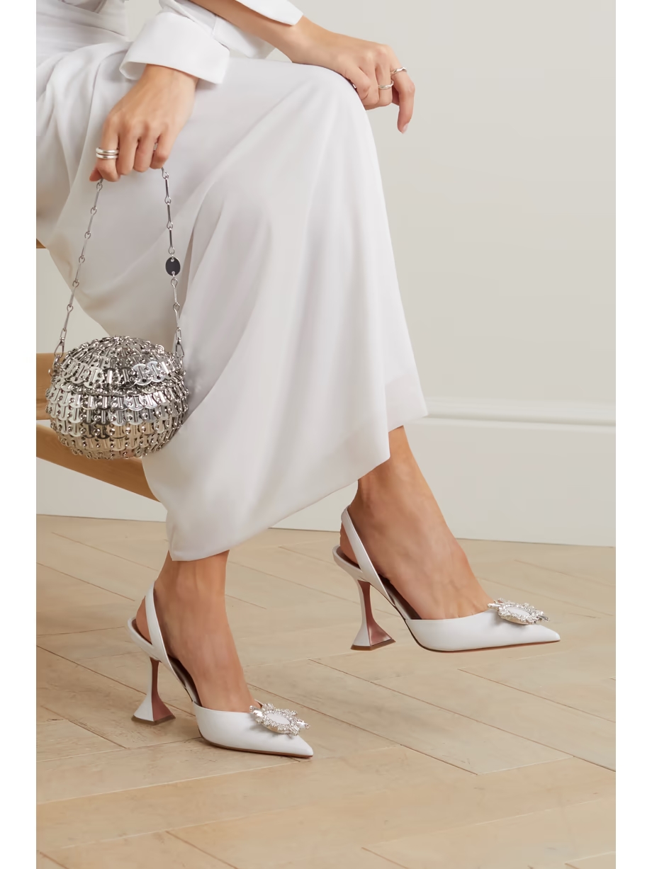 Begum Swarovski crystal-embellished leather slingback pumps Begum Swarovski crystal-embellished leather slingback pumps