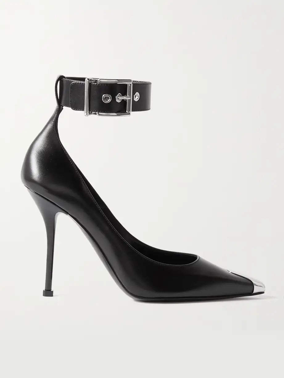 Punk buckled embellished leather pumps Punk buckled embellished leather pumps