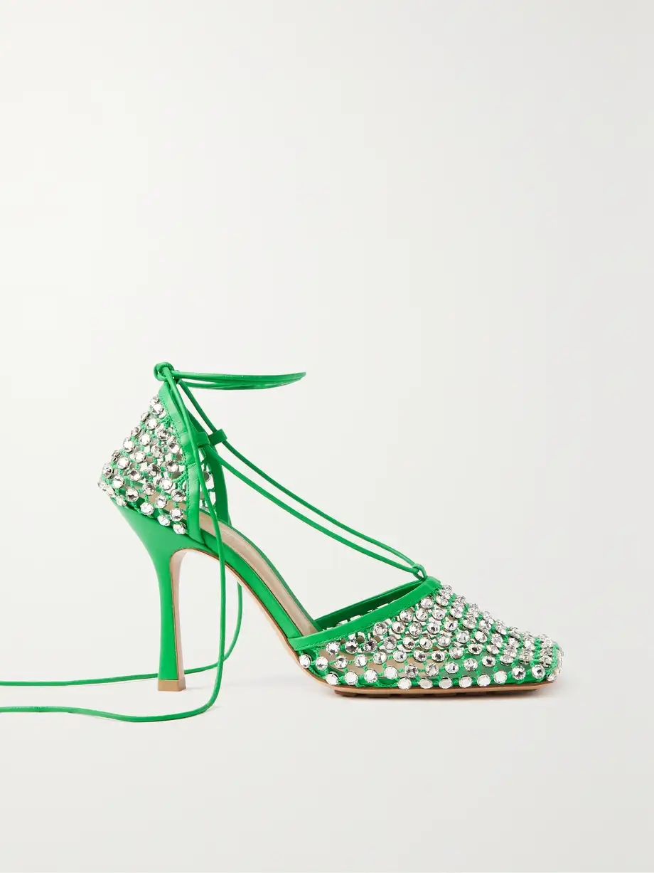 Leather-trimmed crystal-embellished mesh pumps Leather-trimmed crystal-embellished mesh pumps