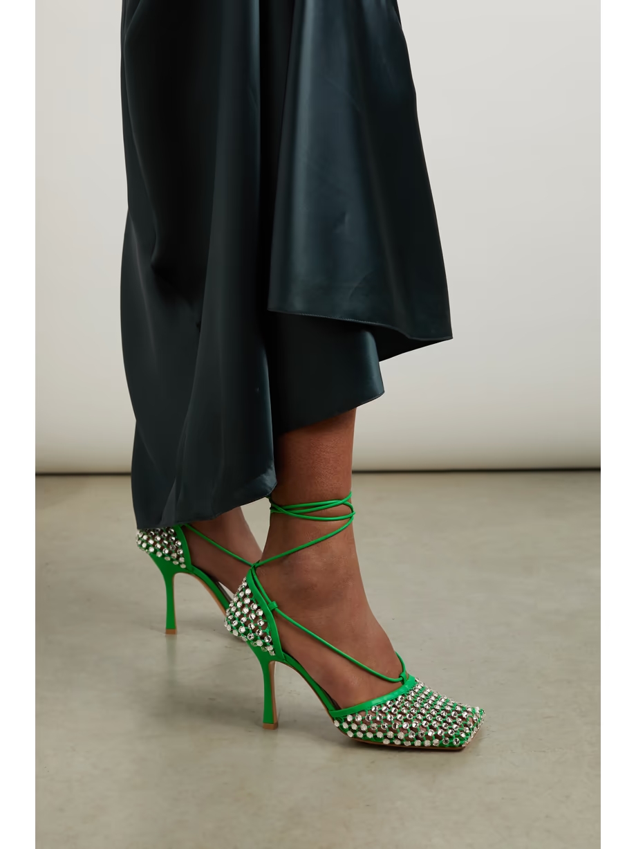 Leather-trimmed crystal-embellished mesh pumps Leather-trimmed crystal-embellished mesh pumps