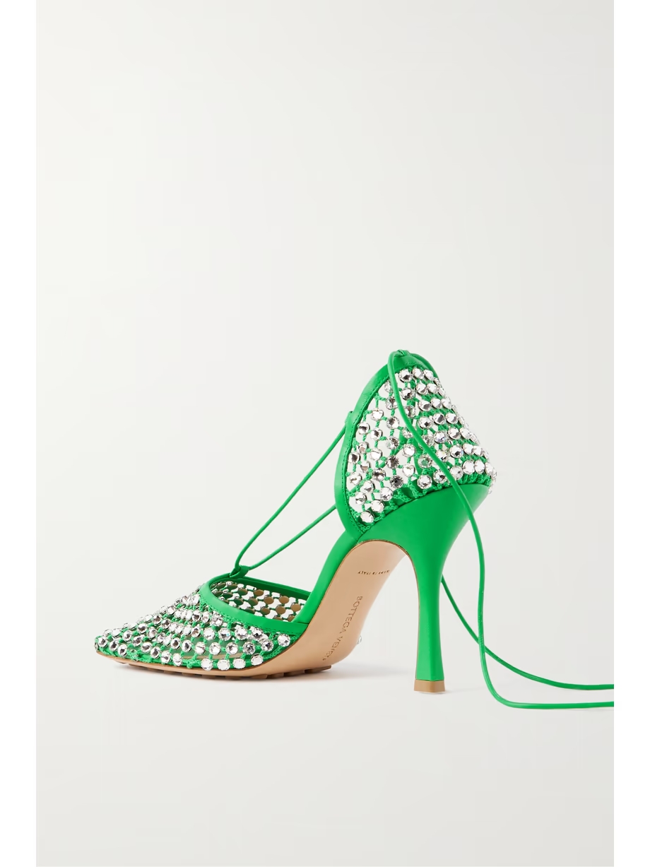 Leather-trimmed crystal-embellished mesh pumps Leather-trimmed crystal-embellished mesh pumps