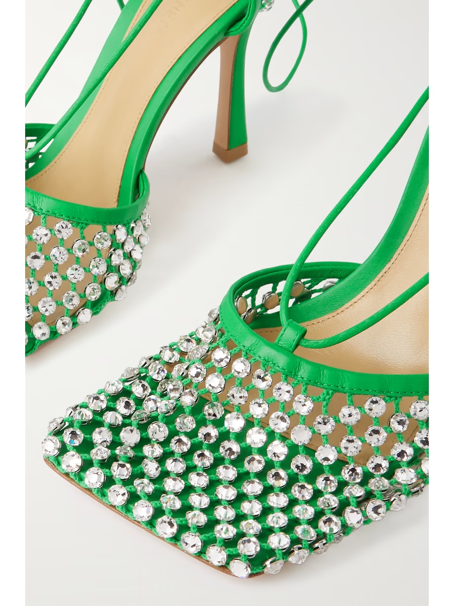 Leather-trimmed crystal-embellished mesh pumps Leather-trimmed crystal-embellished mesh pumps