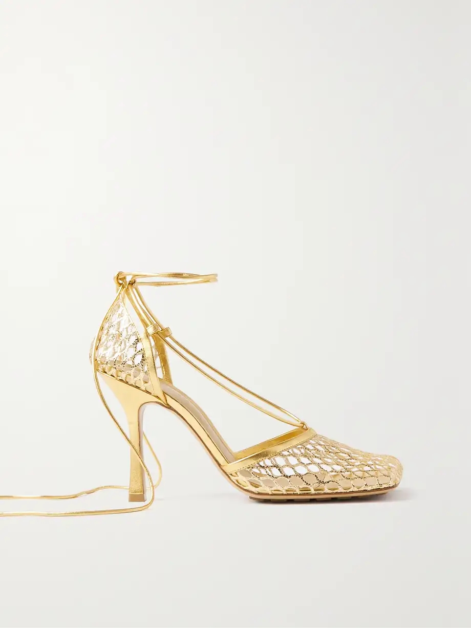 Metallic leather-trimmed mesh pumps Metallic leather-trimmed mesh pumps