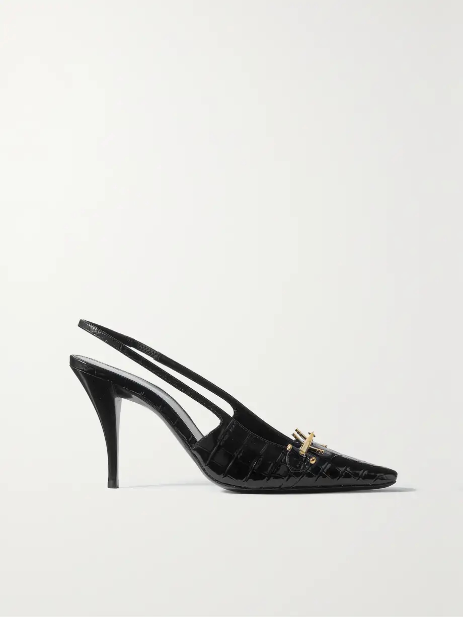 Blade embellished croc-effect leather slingback pumps Blade embellished croc-effect leather slingback pumps