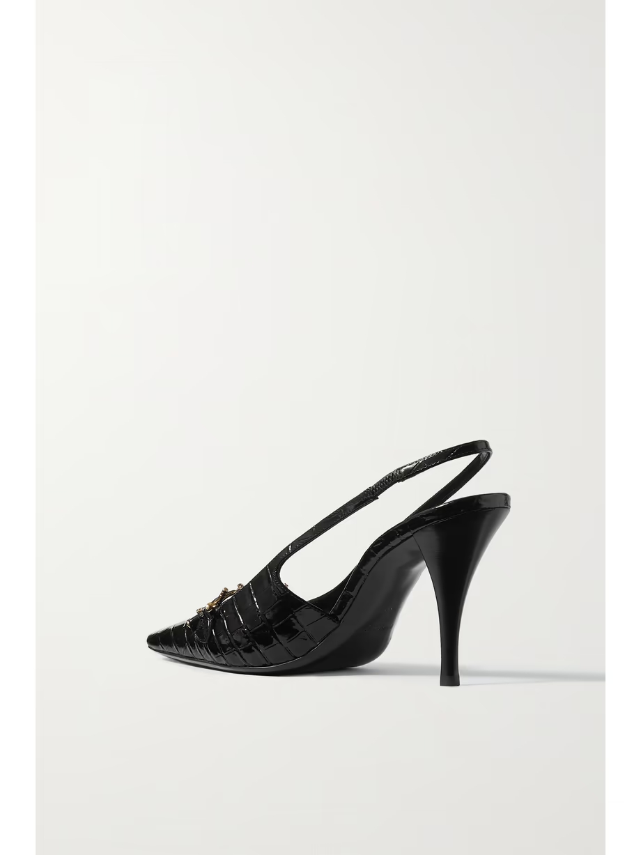 Blade embellished croc-effect leather slingback pumps Blade embellished croc-effect leather slingback pumps