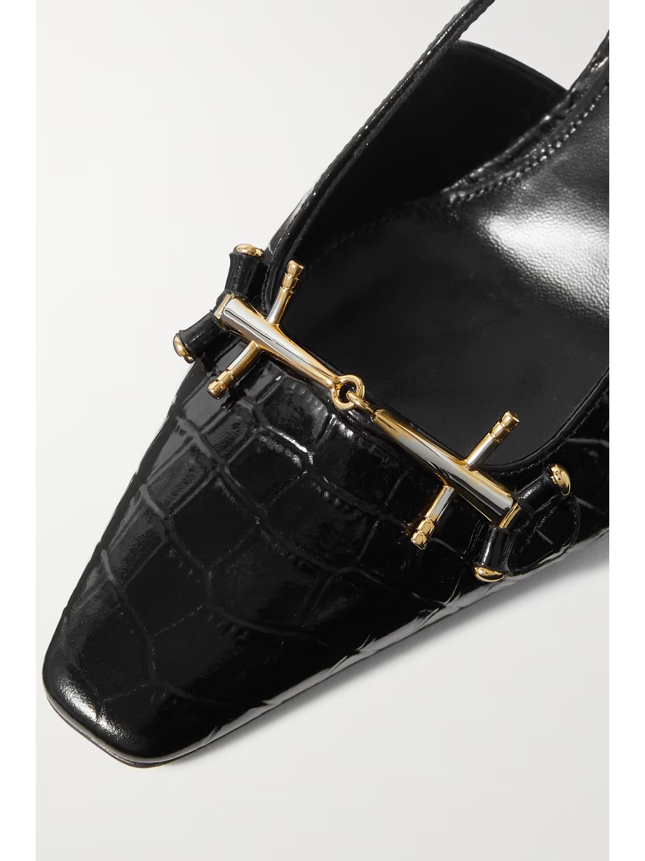Blade embellished croc-effect leather slingback pumps Blade embellished croc-effect leather slingback pumps