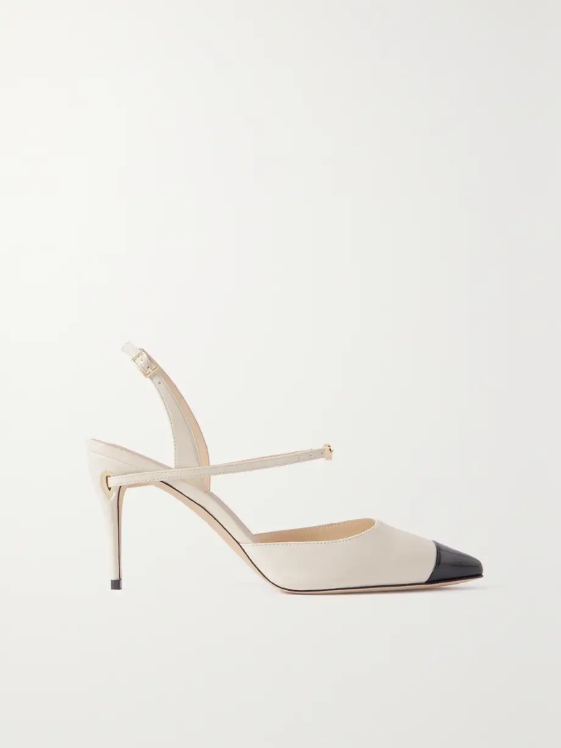 Vittorio 85 leather and patent-leather slingback pumps Vittorio 85 leather and patent-leather slingback pumps