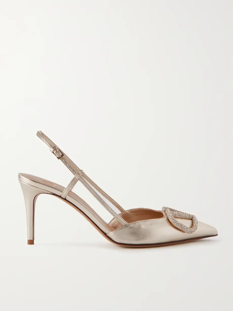VLOGO Glow 80 Swarovski crystal-embellished metallic leather slingback pumps VLOGO Glow 80 Swarovski crystal-embellished metallic leather slingback pumps