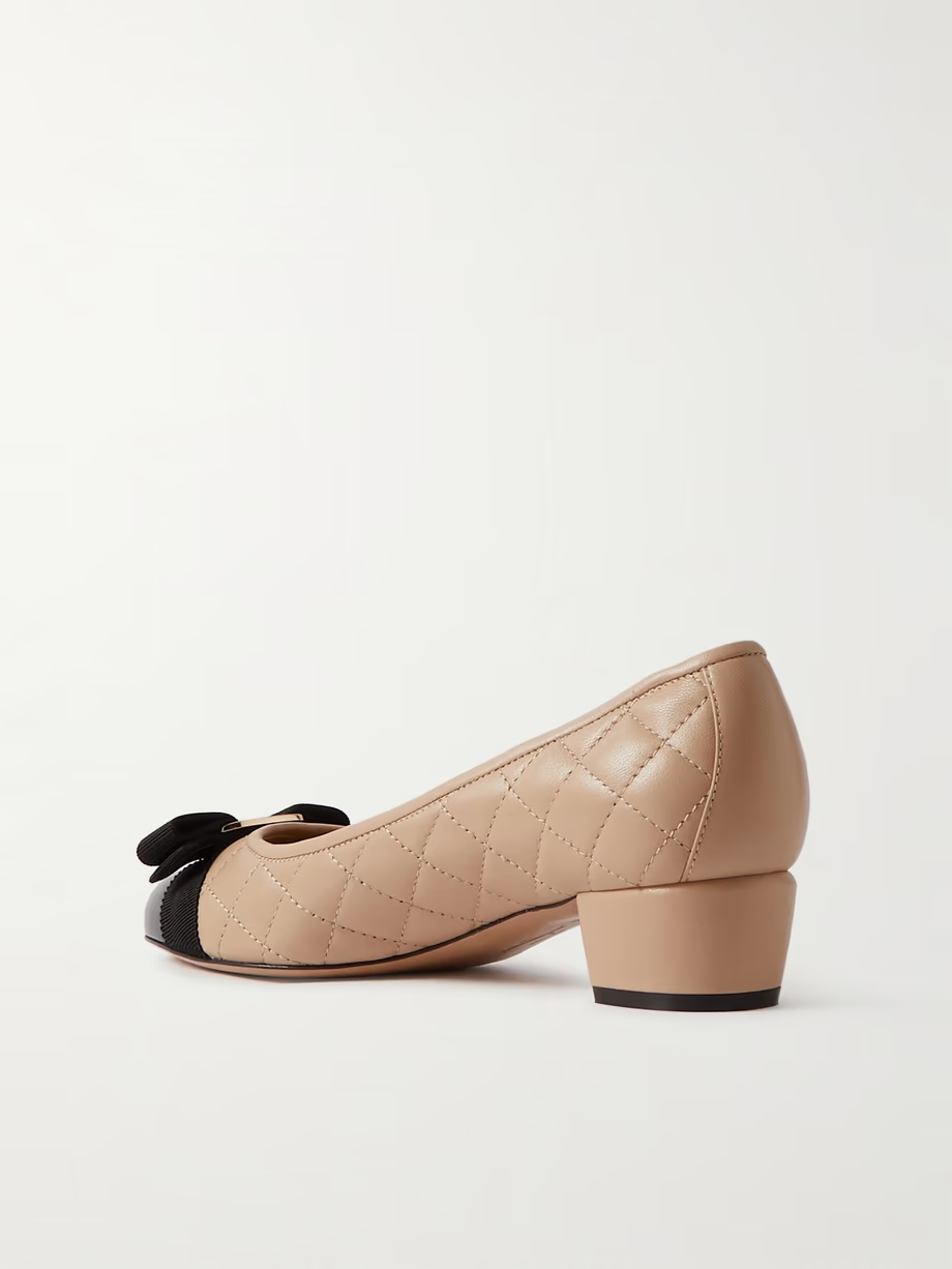 Vara embellished patent-trimmed quilted leather pumps Vara embellished patent-trimmed quilted leather pumps