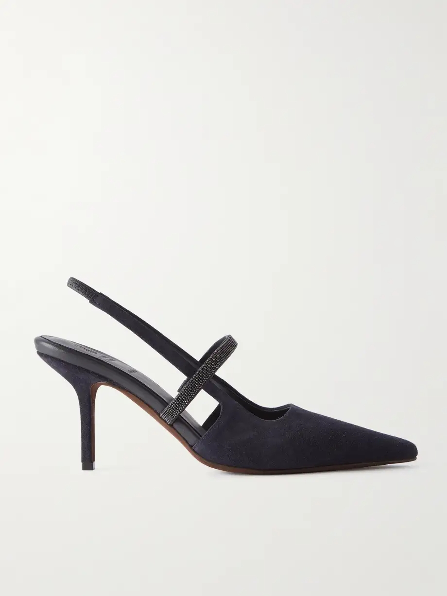 Bead-embellished suede slingback pumps Bead-embellished suede slingback pumps