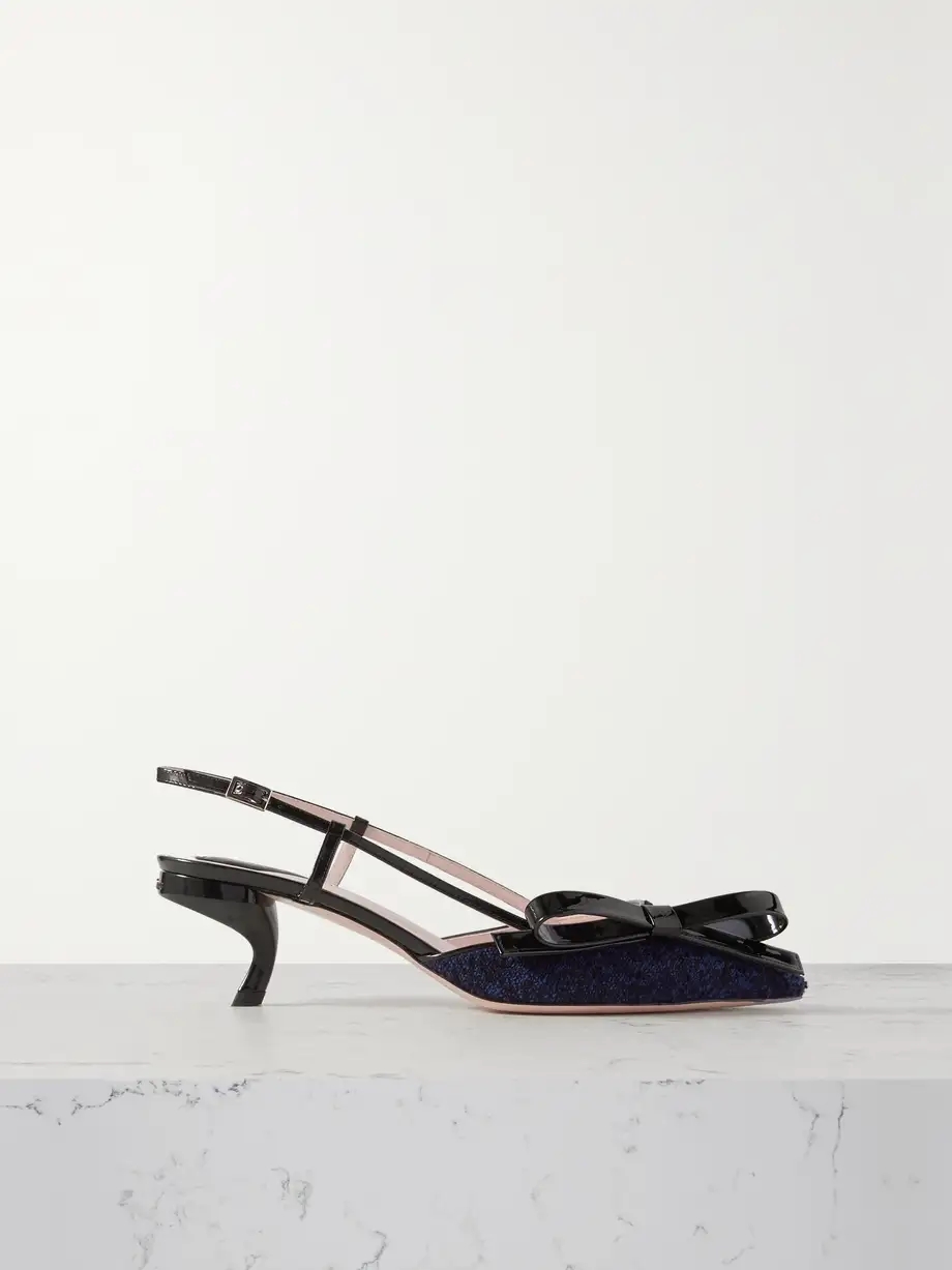 Virgule patent-leather and bouclé-tweed slingback pumps Virgule patent-leather and bouclé-tweed slingback pumps