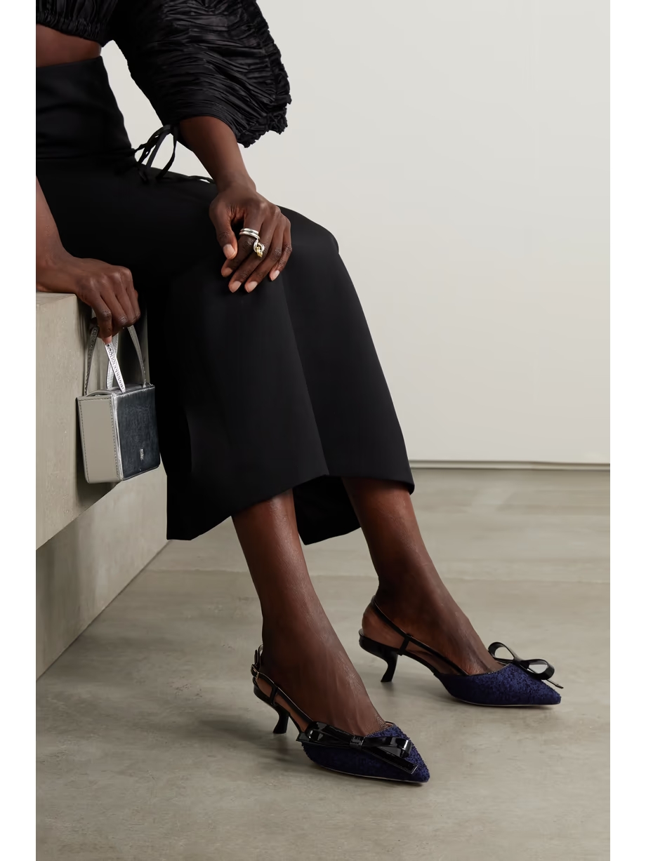 Virgule patent-leather and bouclé-tweed slingback pumps Virgule patent-leather and bouclé-tweed slingback pumps