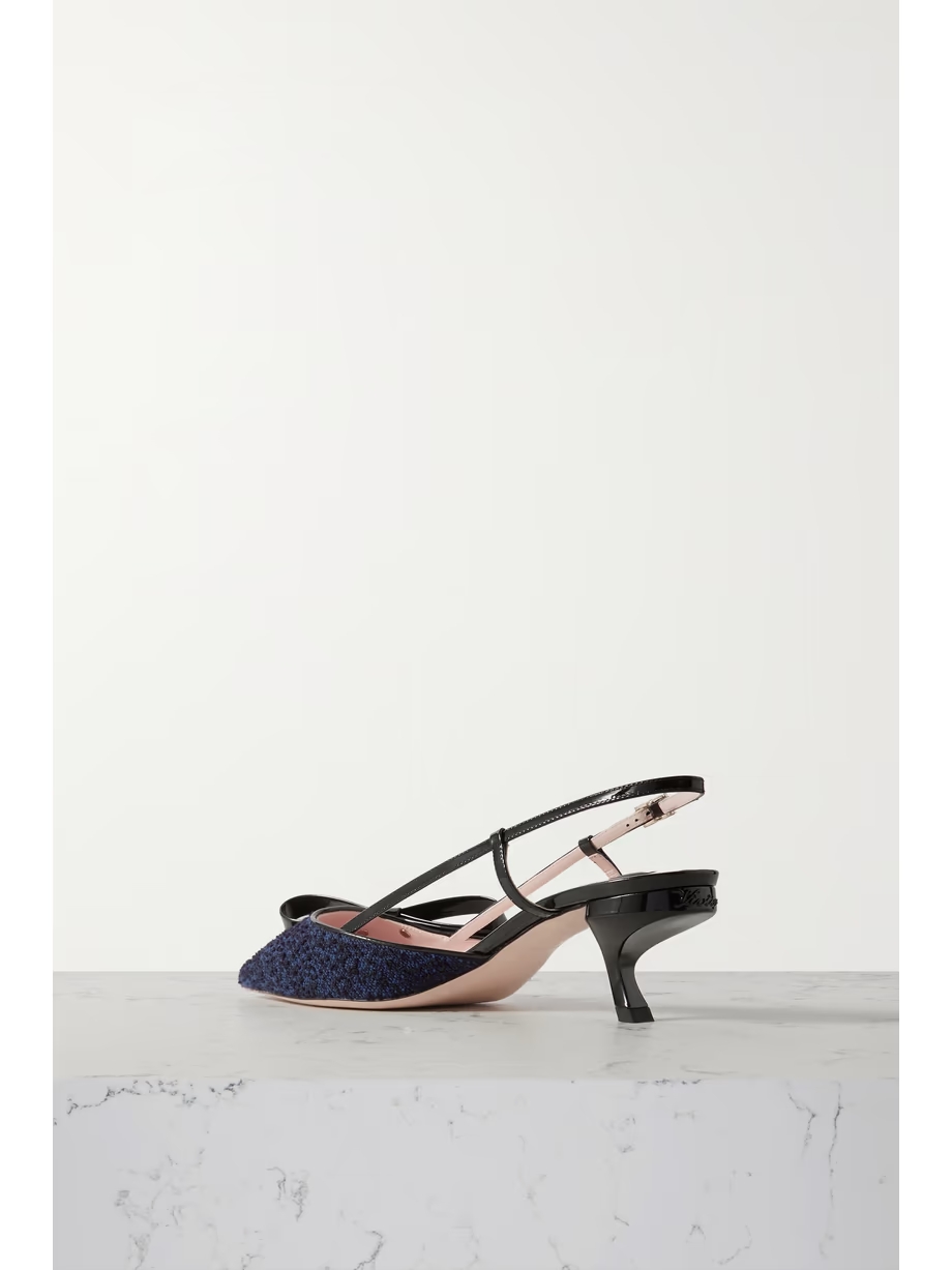 Virgule patent-leather and bouclé-tweed slingback pumps Virgule patent-leather and bouclé-tweed slingback pumps