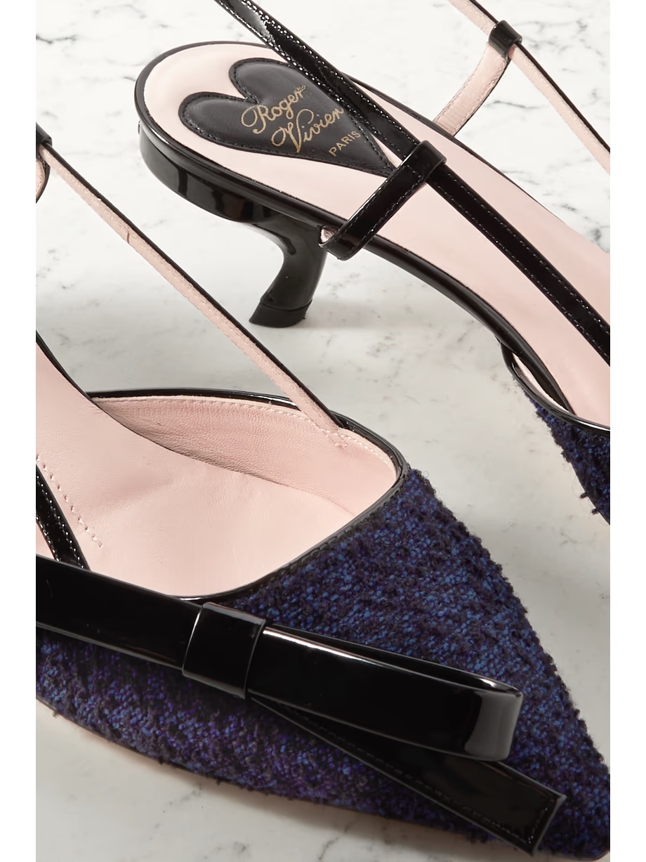 Virgule patent-leather and bouclé-tweed slingback pumps Virgule patent-leather and bouclé-tweed slingback pumps