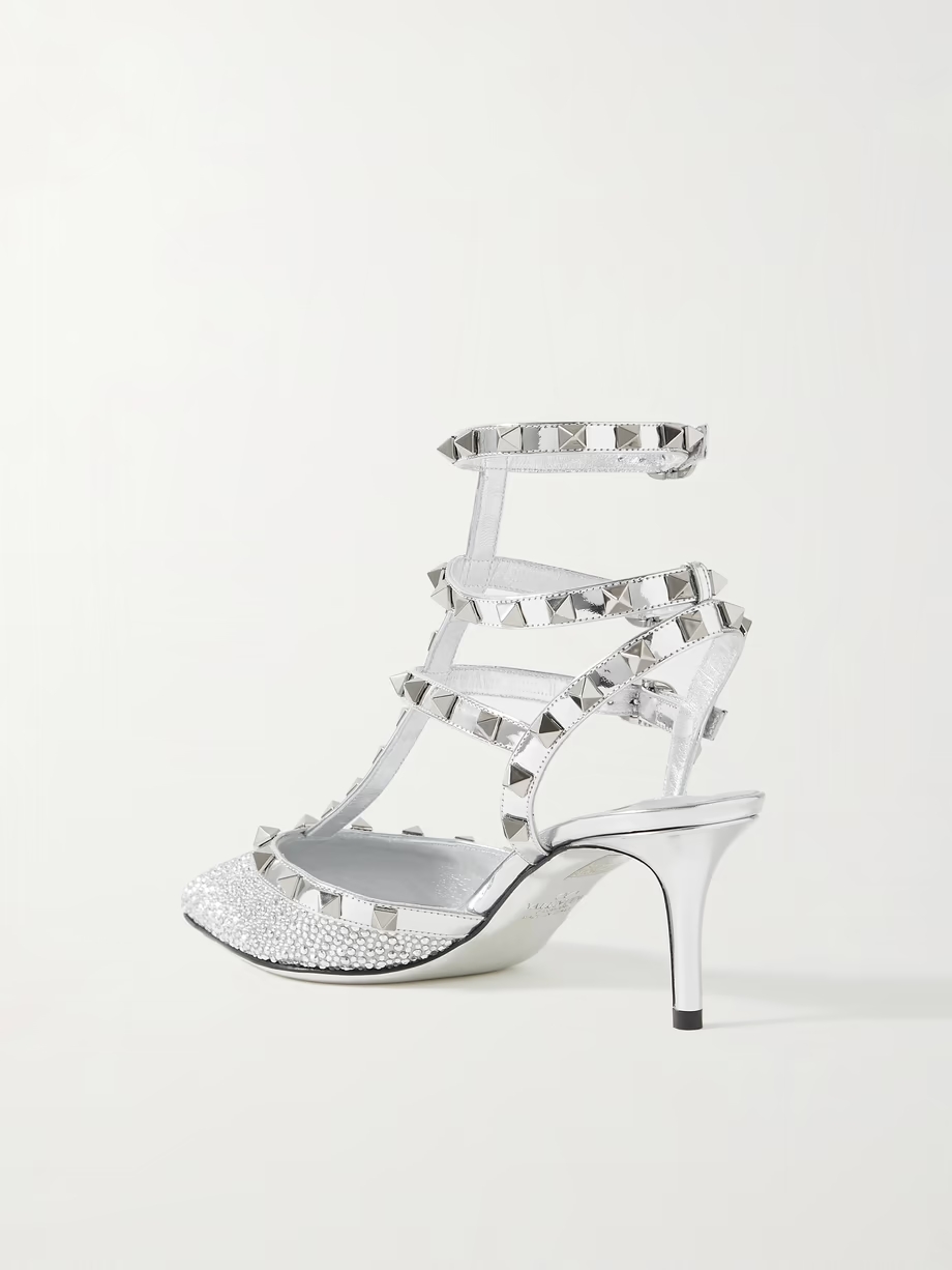 Rockstud 65 crystal-embellished metallic leather pumps Rockstud 65 crystal-embellished metallic leather pumps