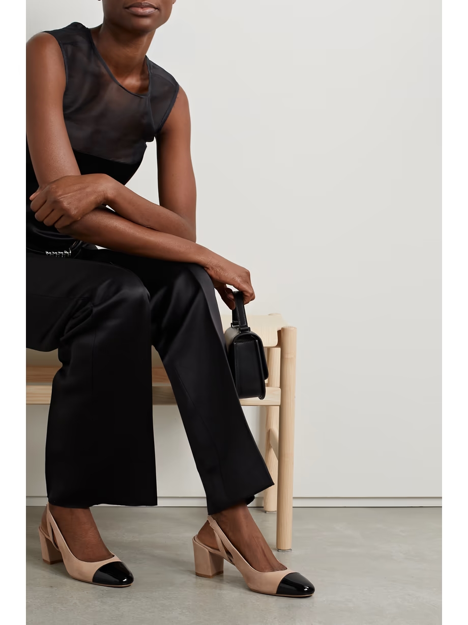 Suede and patent-leather slingback pumps Suede and patent-leather slingback pumps