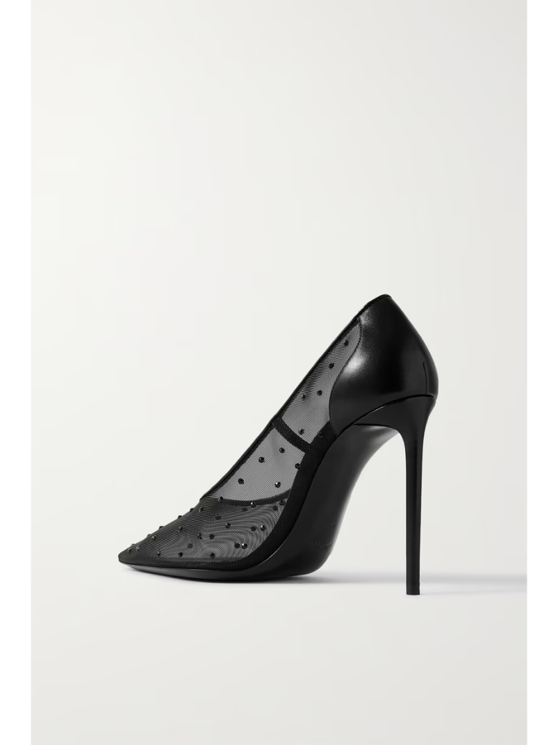 Anja leather-trimmed crystal-embellished mesh pumps Anja leather-trimmed crystal-embellished mesh pumps