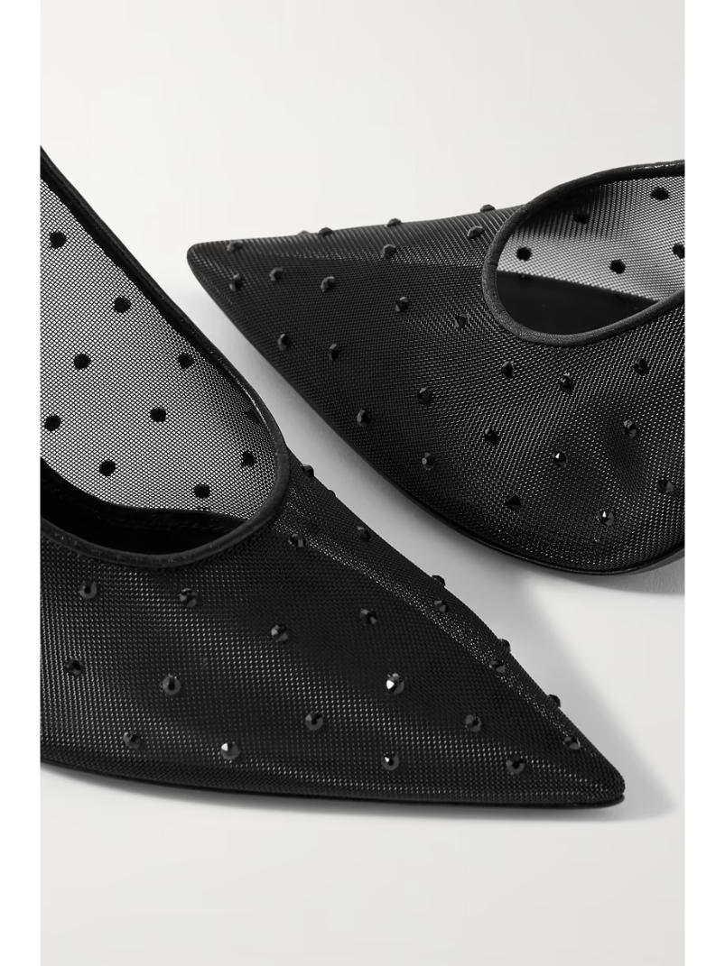 Anja leather-trimmed crystal-embellished mesh pumps Anja leather-trimmed crystal-embellished mesh pumps