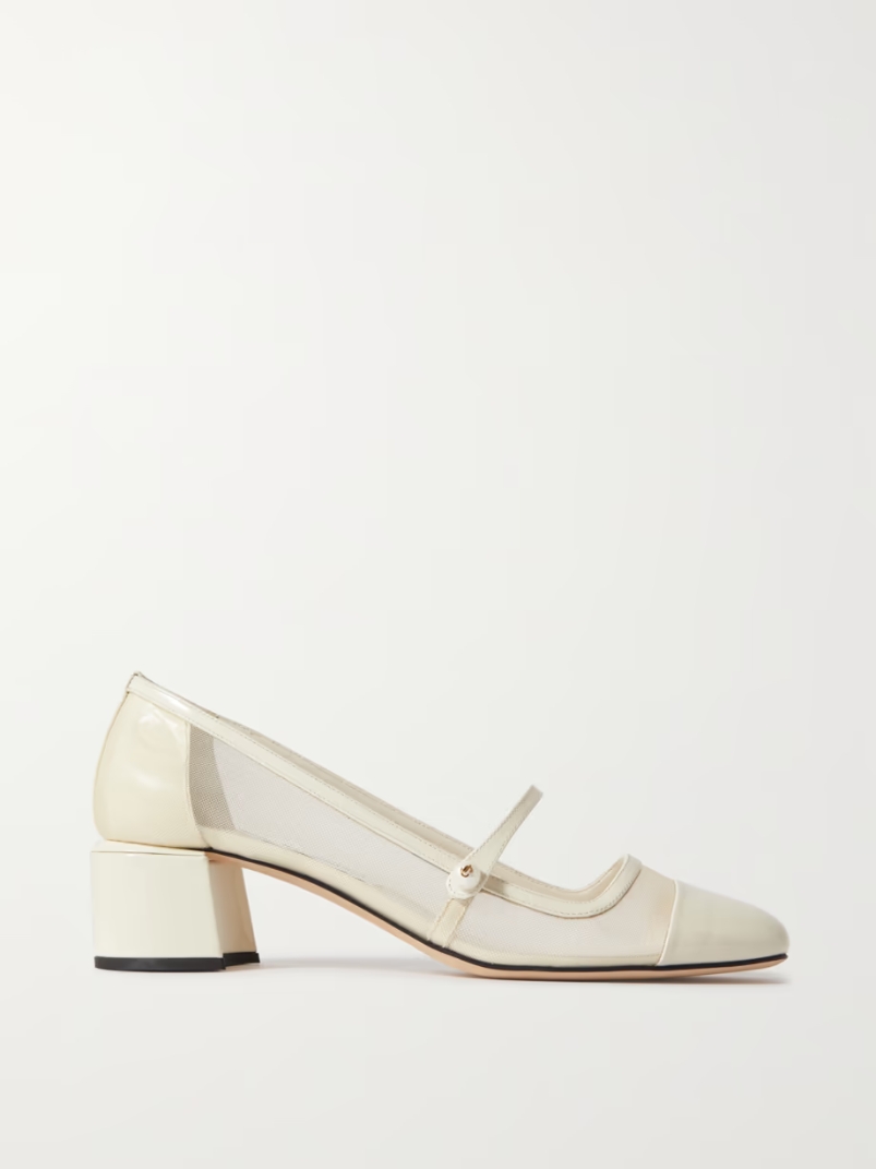 Elisa 45 embellished patent-leather and mesh Mary Jane pumps Elisa 45 embellished patent-leather and mesh Mary Jane pumps