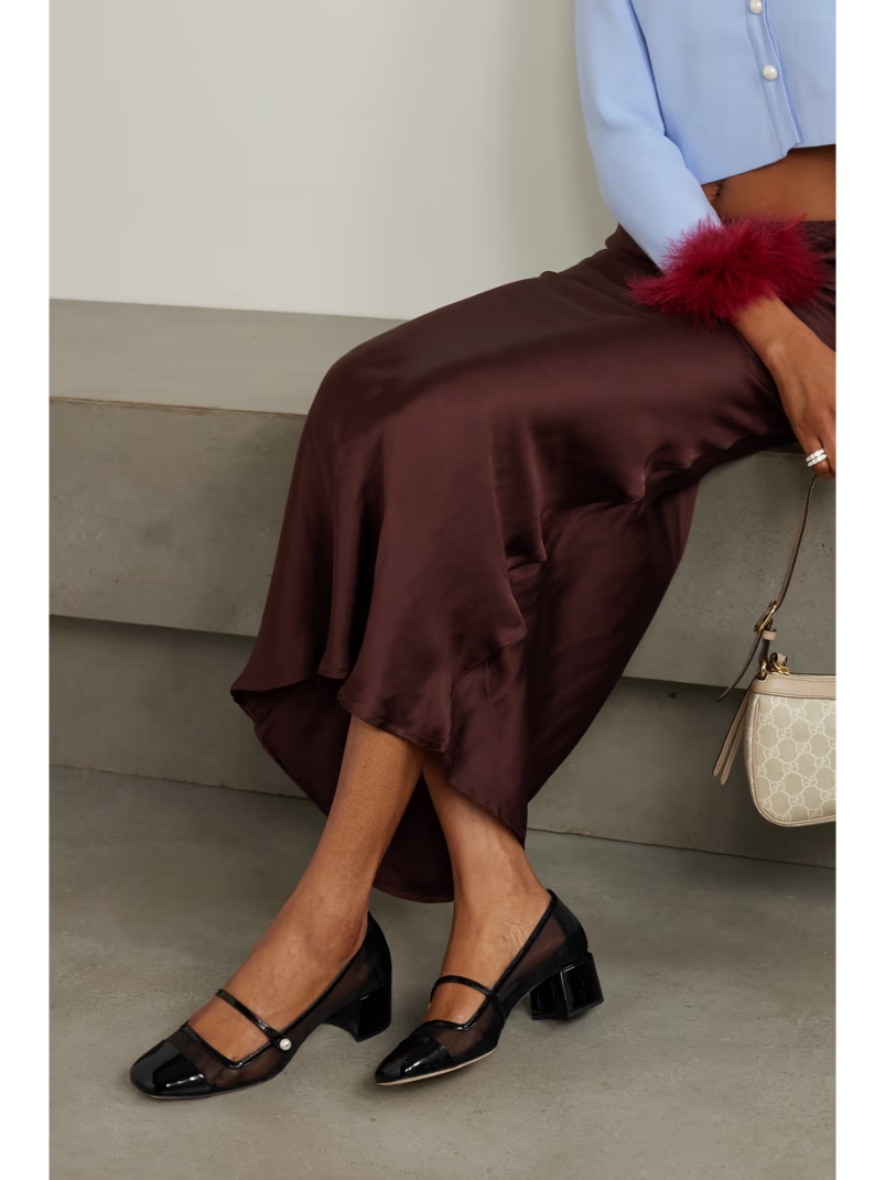 Elisa 45 mesh and patent-leather Mary Jane pumps Elisa 45 mesh and patent-leather Mary Jane pumps