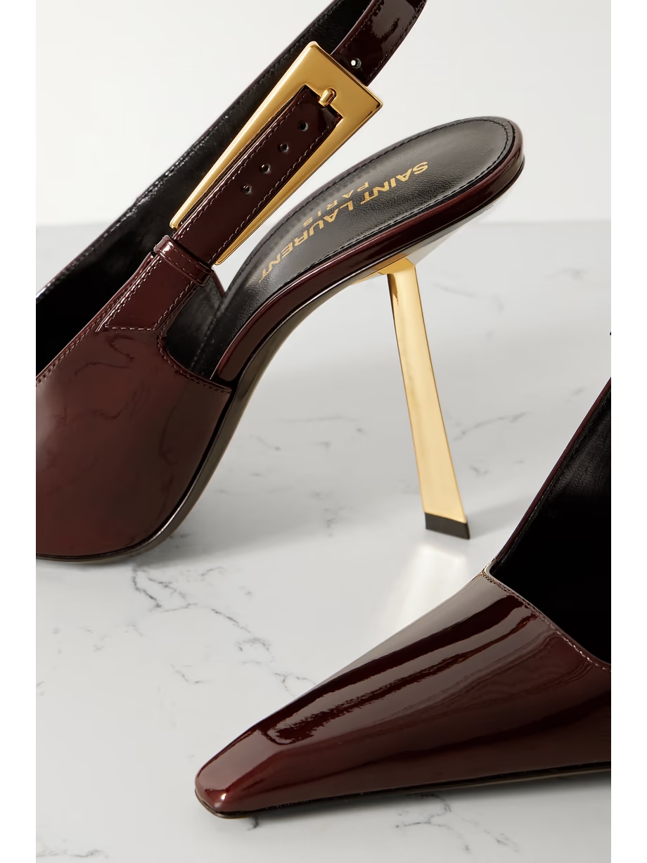 Lee embellished patent-leather slingback pumps Lee embellished patent-leather slingback pumps
