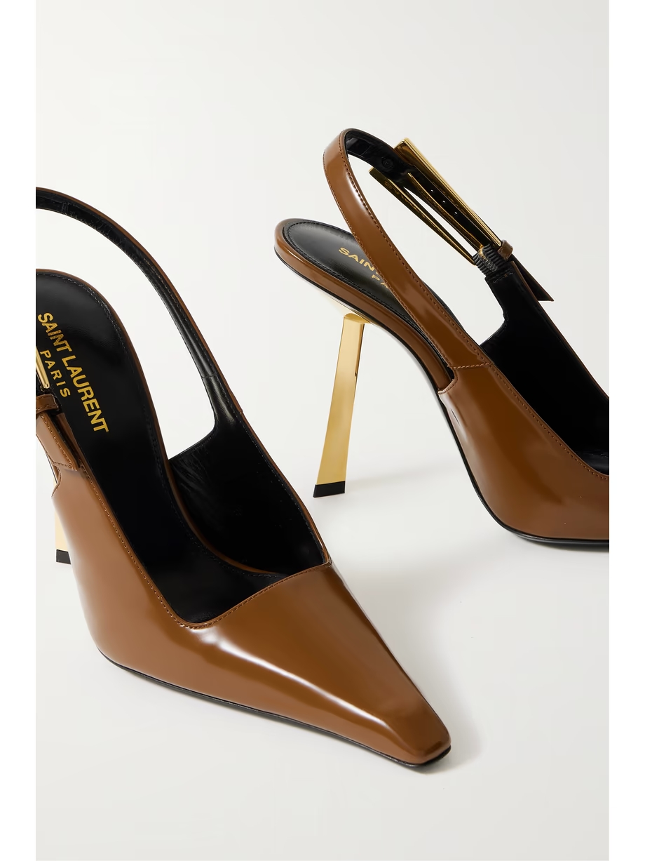 Lee embellished patent-leather slingback pumps Lee embellished patent-leather slingback pumps