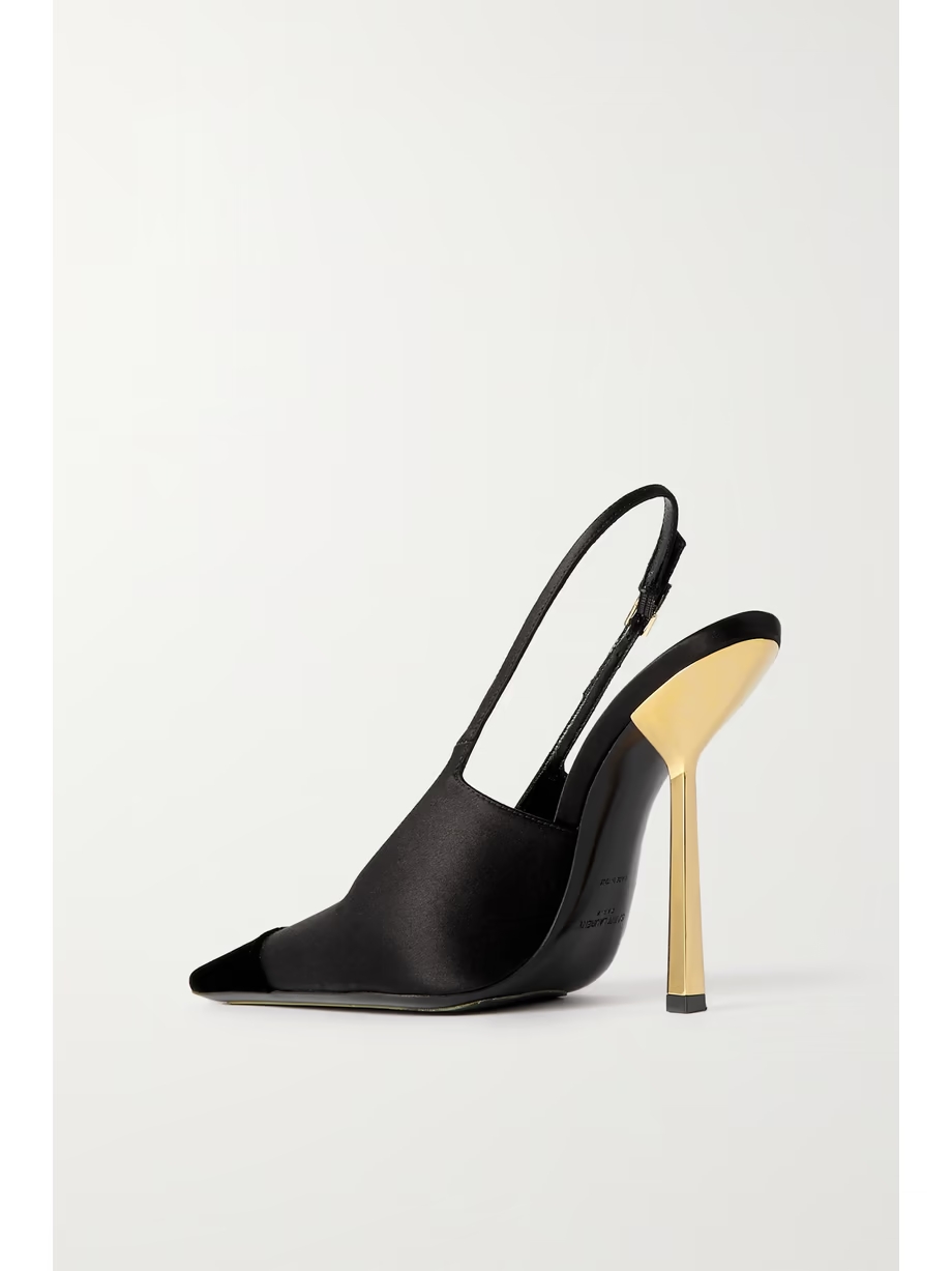Ines velvet-trimmed satin slingback pumps Ines velvet-trimmed satin slingback pumps