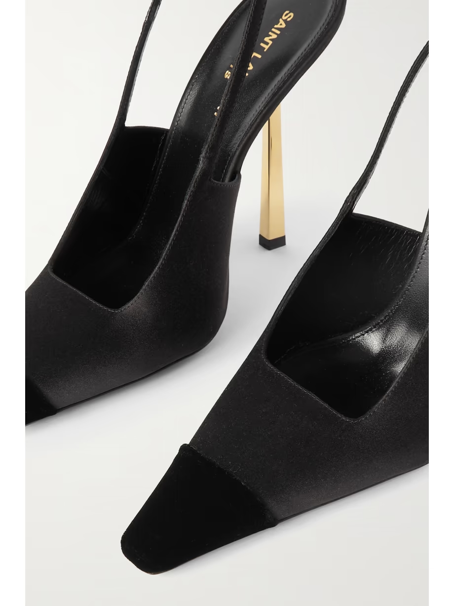 Ines velvet-trimmed satin slingback pumps Ines velvet-trimmed satin slingback pumps