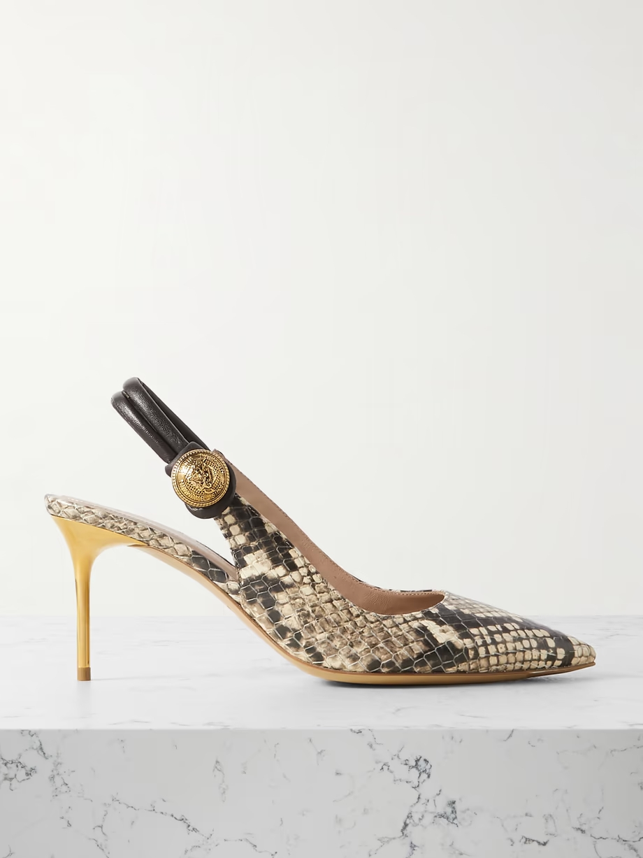 Alma embellished snake-effect leather slingback pumps Alma embellished snake-effect leather slingback pumps