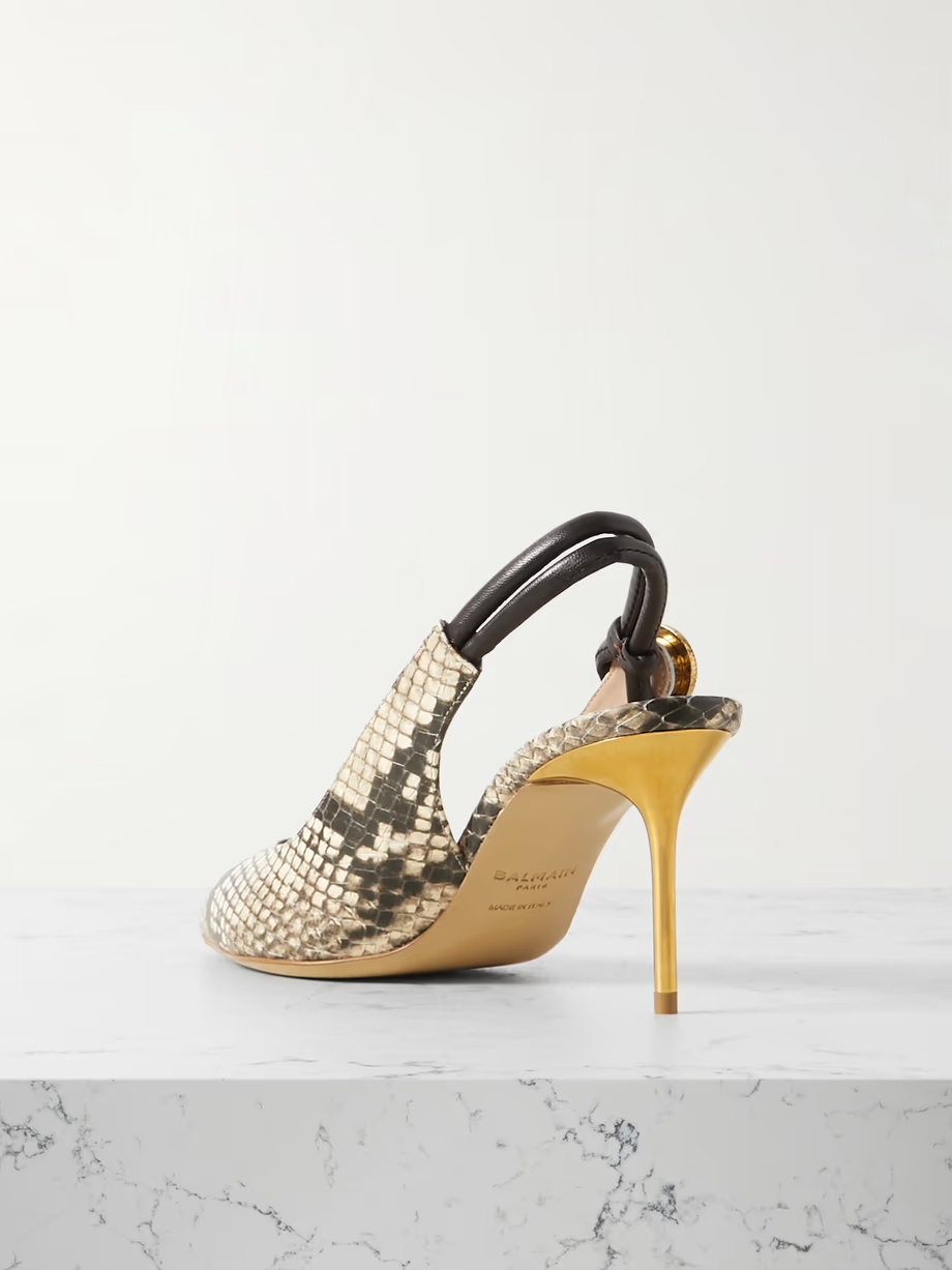 Alma embellished snake-effect leather slingback pumps Alma embellished snake-effect leather slingback pumps