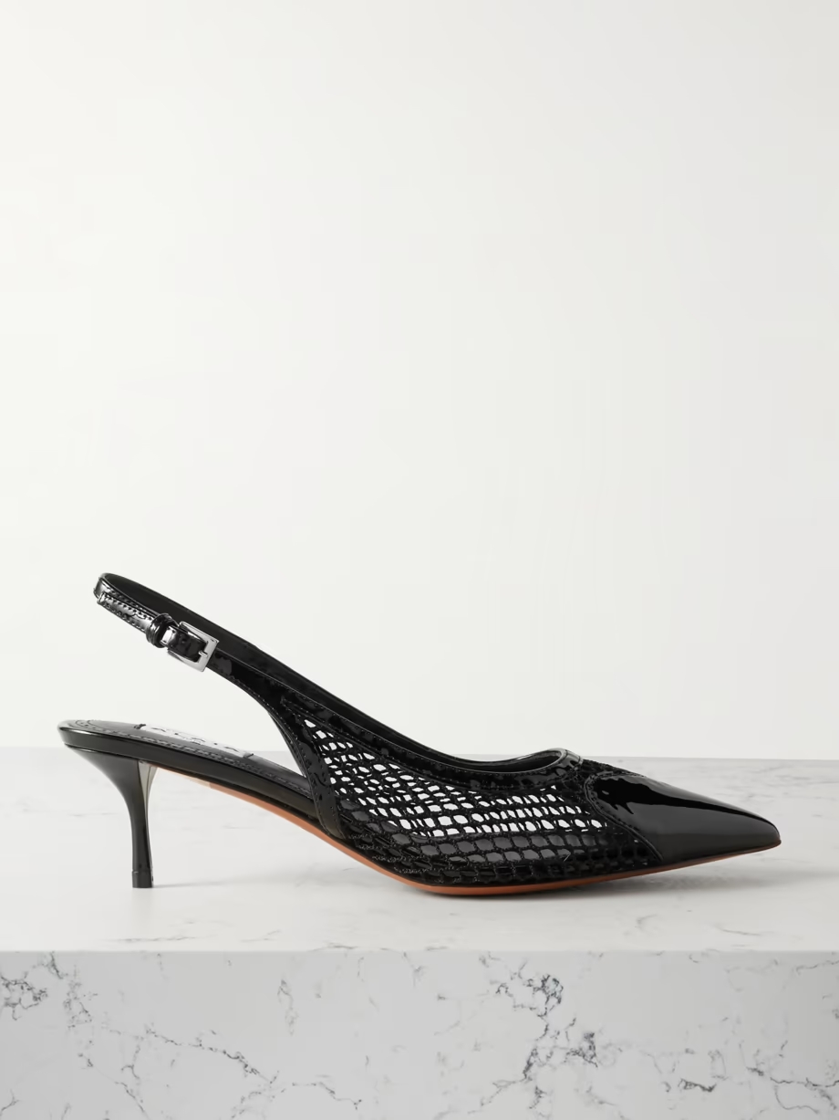 Le Coeur 55 mesh and patent-leather slingback pumps Le Coeur 55 mesh and patent-leather slingback pumps