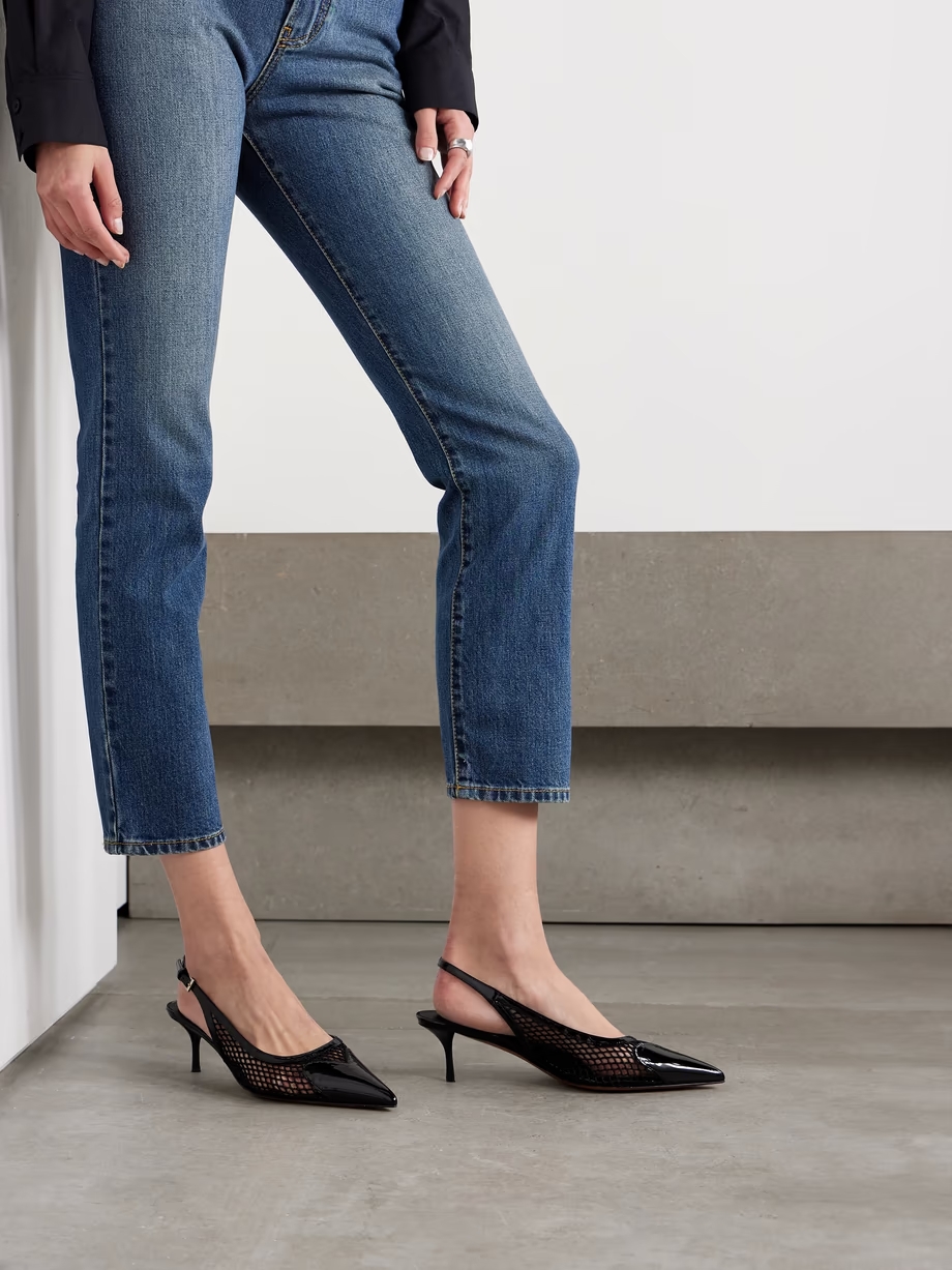 Le Coeur 55 mesh and patent-leather slingback pumps Le Coeur 55 mesh and patent-leather slingback pumps
