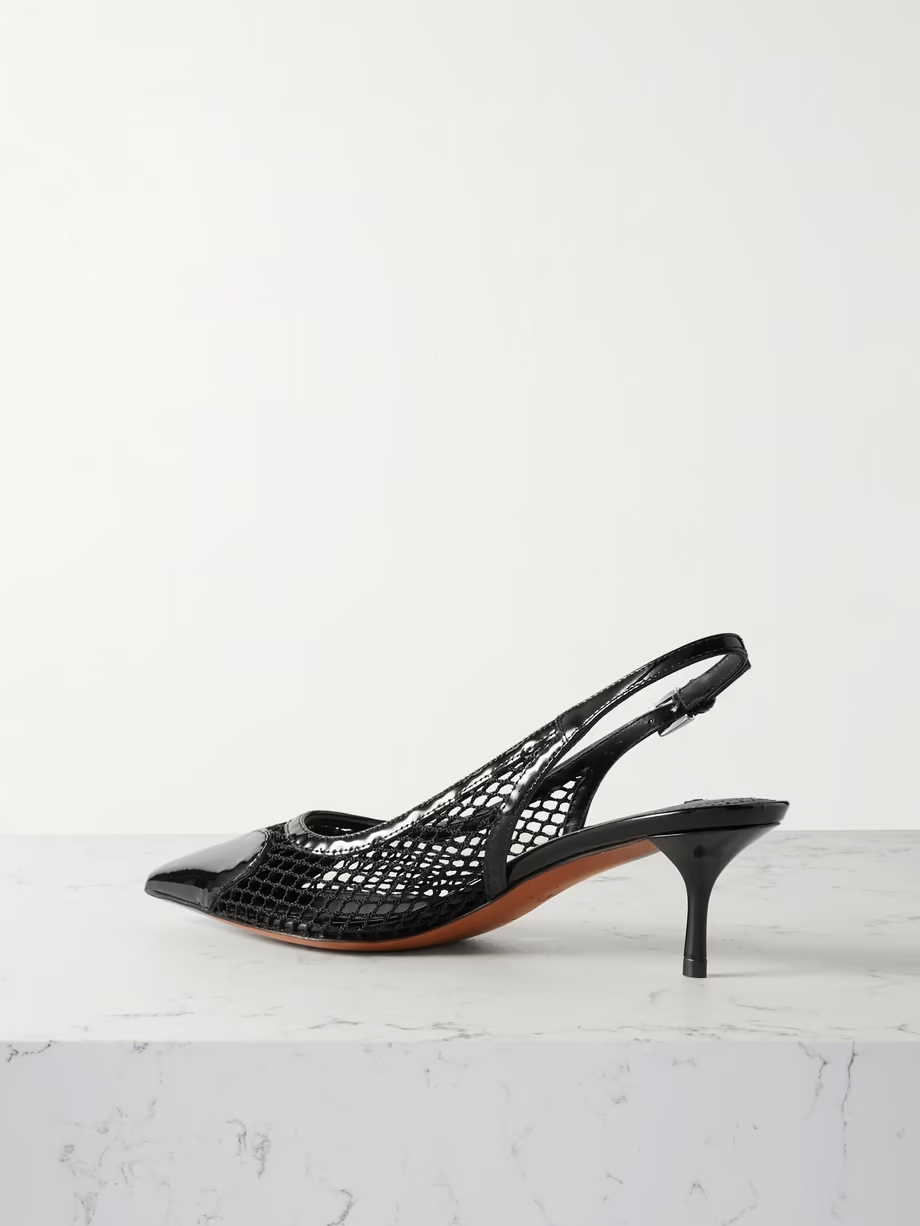 Le Coeur 55 mesh and patent-leather slingback pumps Le Coeur 55 mesh and patent-leather slingback pumps